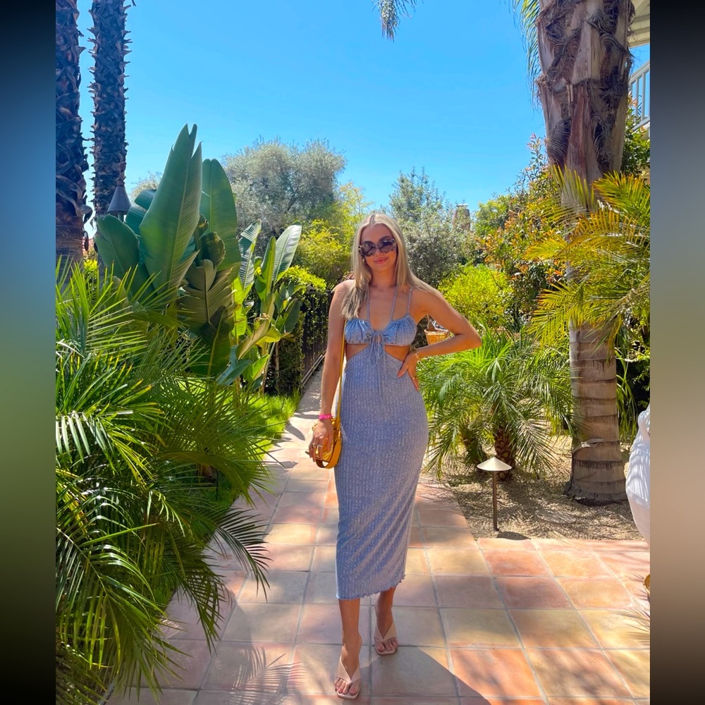 Revolves Song Of Style Blue Ribbed Cut Out Dress.